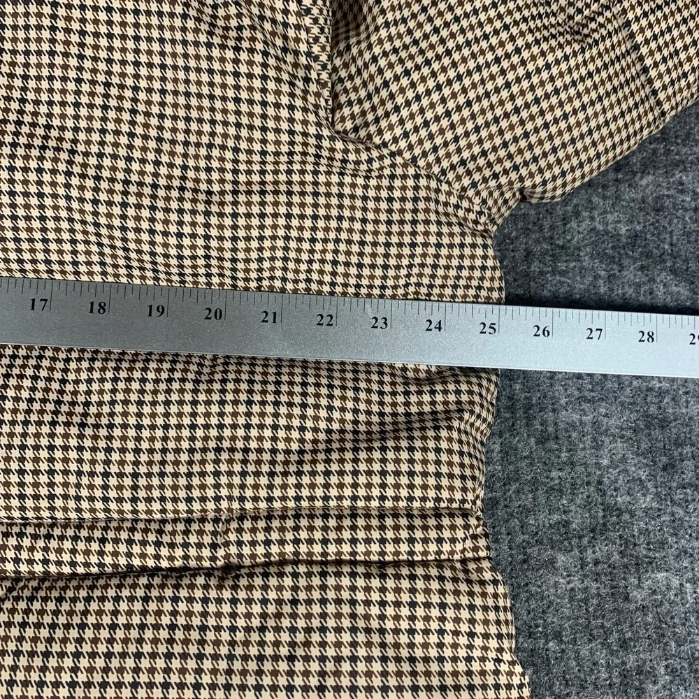 LRL Ralph Lauren Puffer Jacket Womens XXL Brown Houndstooth Faux Fur Hood Luxury